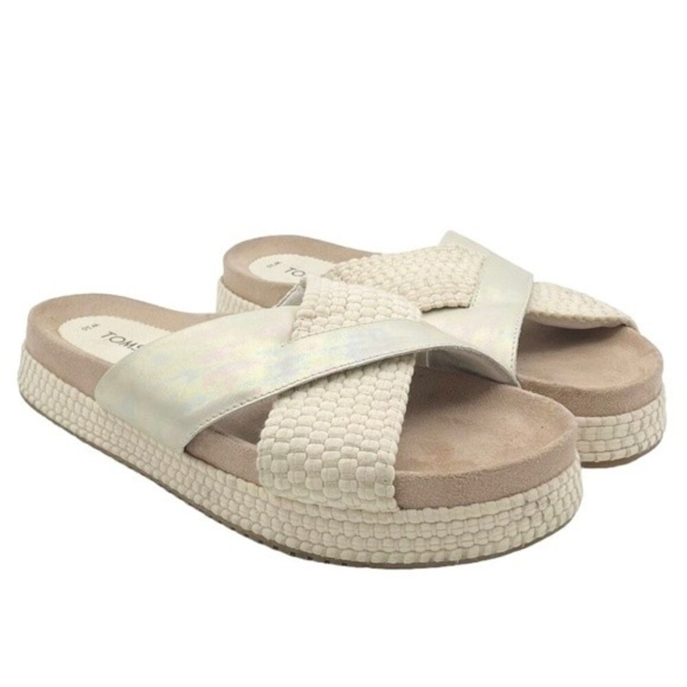 Toms Paloma Slides Iridescent Silver Cream Rope P… - image 7